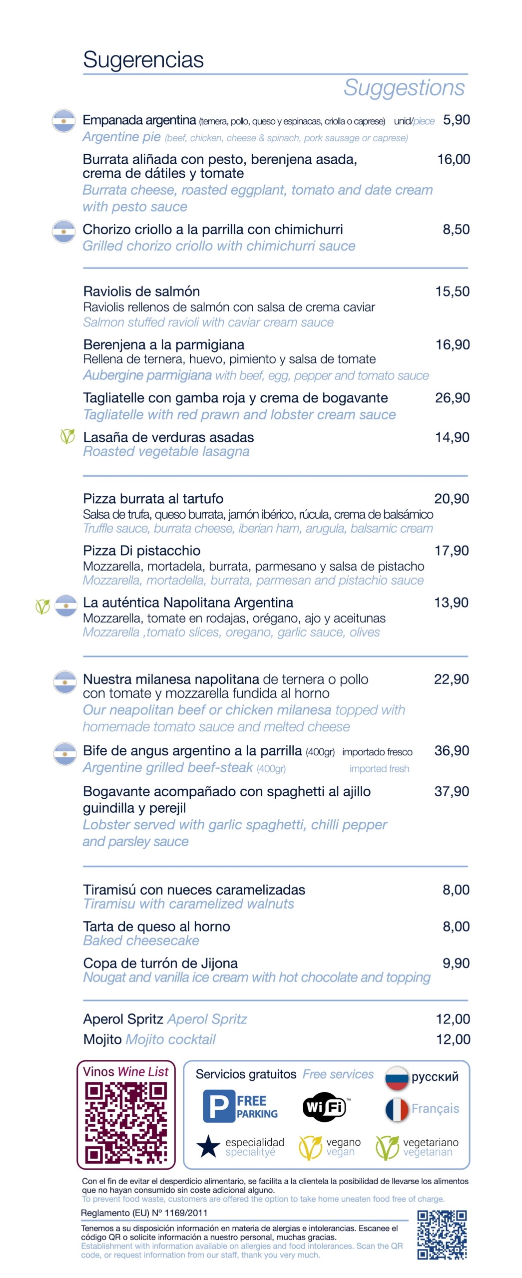 Menu Restaurante Muelle